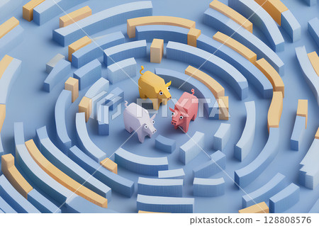 迷宮與多彩的三隻小豬插畫素材（3D） 128808576
