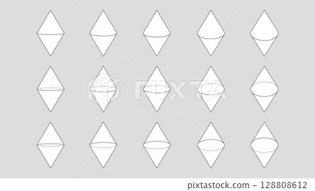 Set of overlapping cones diamonds from different angles. Geometric vector illustration Set of overlapping cones diamonds from different angles. Geometric vector illustration 128808612