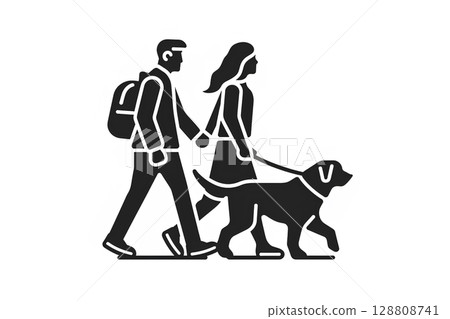與狗（拉布拉多獵犬）一起散步的圖標 128808741