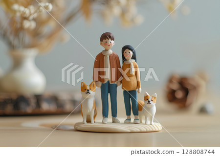 柴犬與情侶立體模型（3D） 128808744