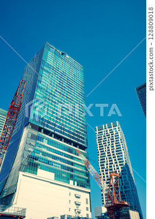 Tokyo Redevelopment Skyscrapers and cranes around Shibuya Station 2025.06 b-3 Emphasis on warm and cool colors 128809018