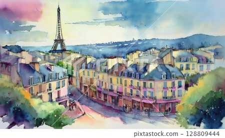 水彩歐洲城市景觀 128809444