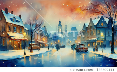 水彩歐洲城市景觀 128809453