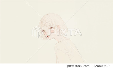 Watercolor illustration of a woman looking back 128809622