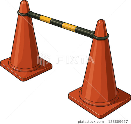 建築工地紅色交通錐的插圖 建築工地紅色交通錐的插圖 128809657