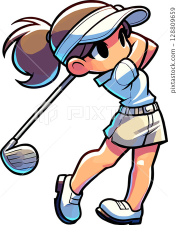 女性職業高爾夫球手的插圖 女性職業高爾夫球手的插圖 128809659