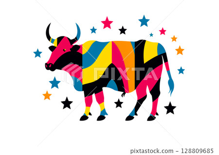 Taurus (Bull) Colorful bull and star icon 128809685