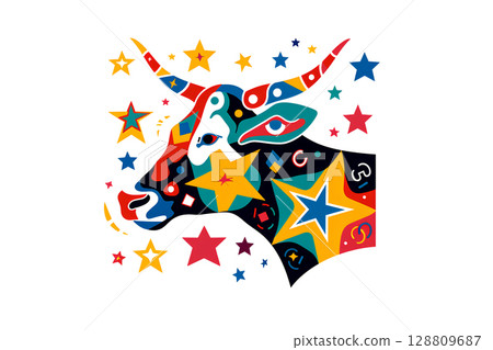 Taurus (Bull) Colorful bull and star icon 128809687