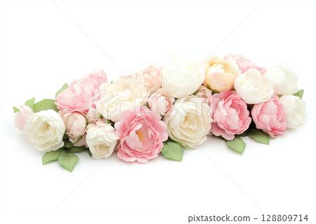 Beautiful bouquet of artificial peony flowers in soft pink and white tones Beautiful bouquet of artificial peony flowers in soft pink and white tones 128809714