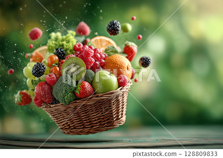 Flying Fruit Basket 128809833
