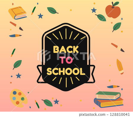 Back To School Badge On Colorful Background Back To School Badge On Colorful Background 128810041