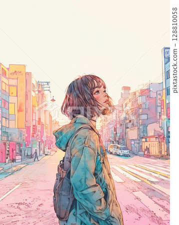 Woman standing in the city 128810058