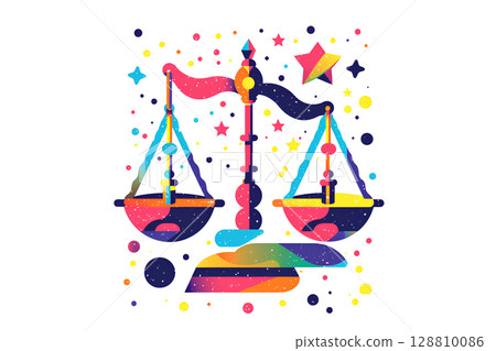 天秤座（天秤座）彩色鱗片和星形圖標 128810086