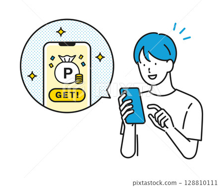 Stock Illustration: A boy getting points with a smartphone Stock Illustration: A boy getting points with a smartphone 128810111