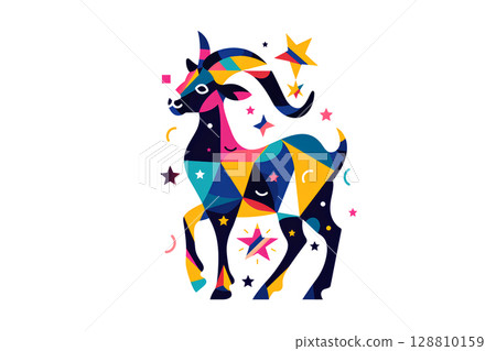 摩羯座(山羊)彩色山羊和星星圖標 摩羯座(山羊)彩色山羊和星星圖標 128810159