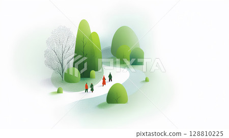 Illustration of people walking in a green park 128810225
