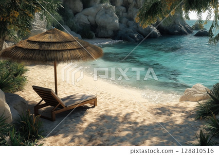 Secluded beach retreat. Ultimate tropical relaxation, perfect secluded paradise Secluded beach retreat. Ultimate tropical relaxation, perfect secluded paradise 128810516