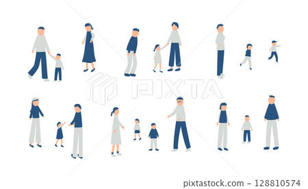 一組家庭度過秋天的插圖 128810574