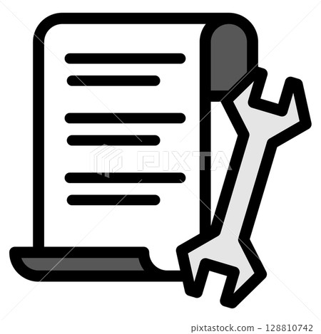 Illustration icon material: Spanner document file 064 128810742