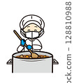 A cook stirring a large pot 128810988