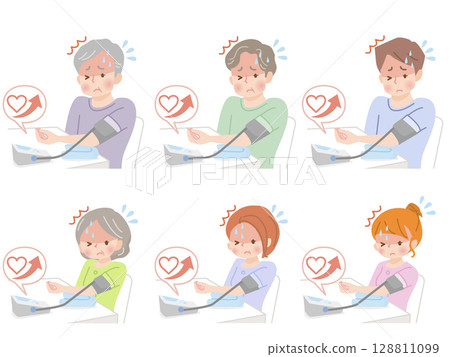 家庭測量血壓的插圖集 家庭測量血壓的插圖集 128811099