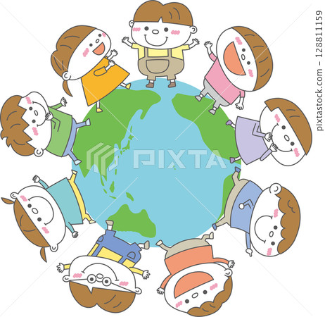 一起保護地球吧！孩子們圍成一圈玩耍的插畫 128811159