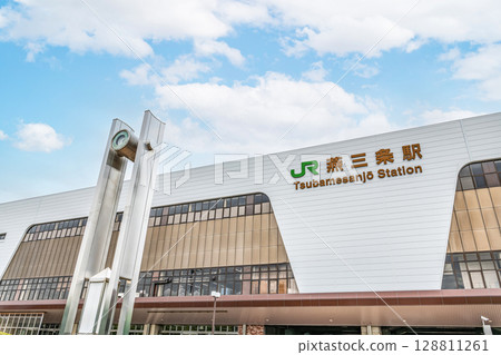 JR Tsubame-Sanjo Station on a sunny day in Sanjo City, Niigata Prefecture JR Tsubame-Sanjo Station on a sunny day in Sanjo City, Niigata Prefecture 128811261