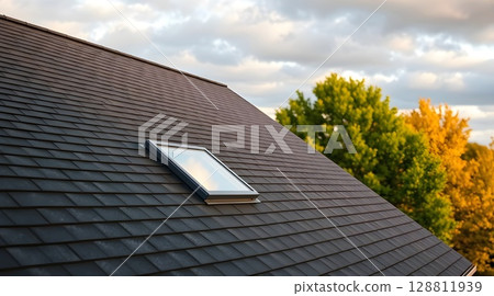 Newly Renovated Roof with Asphalt Shingles and Skylight | Modern Roofing Design Newly Renovated Roof with Asphalt Shingles and Skylight | Modern Roofing Design 128811939