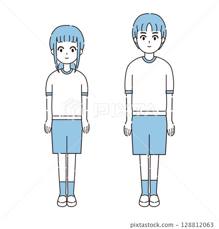 Set of illustrations of people wearing gym clothes 2 128812063