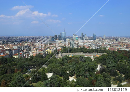 View of Milan city and Sempione Park from Torre Branca 128812159
