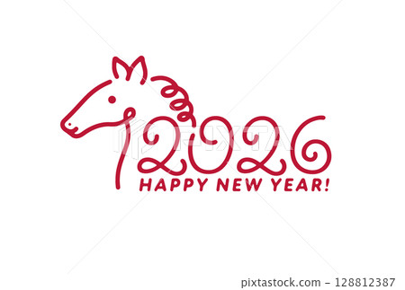 Horse illustration material perfect for 2026 New Year's cards! 128812387