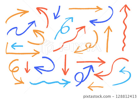 Hand-drawn colorful arrow set | Sketch-style illustration material showing direction, colored variations 128812413