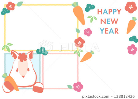 A colorful Year of the Horse photo of a cute white horse peeking out of a window (no text) on a white background 128812426