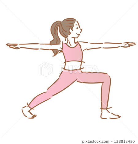 女人做瑜珈姿勢簡單插圖 128812480
