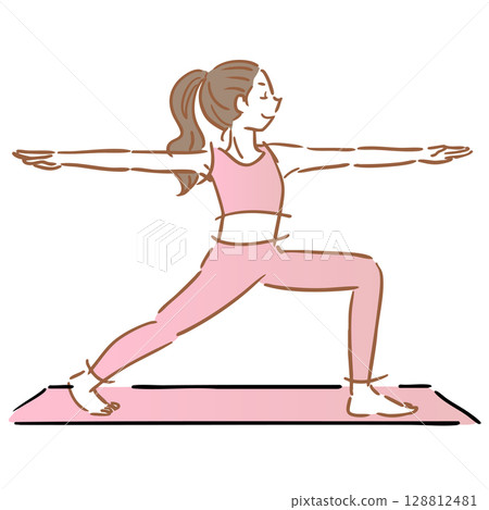 女人做瑜珈姿勢簡單插圖 128812481