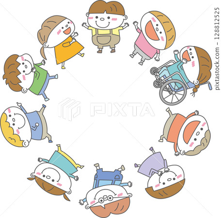 孩子們圍成一圈大笑 | 多元化與合作的例證 128812525