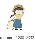 Illustration of a woman walking with a carry bag 128812552