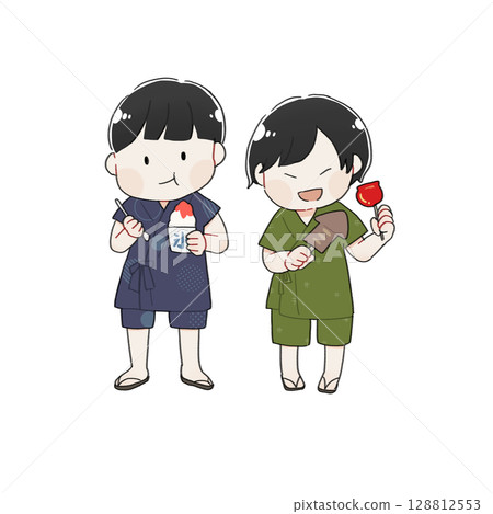 Illustration of kids eating food at a festival 128812553