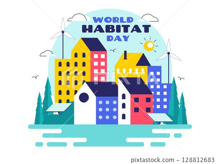 World Habitat Day Vector Illustration Featuring a Clean City, Natural Trees, and Urban Areas Representing Adequate Housing in a Flat Background World Habitat Day Vector Illustration Featuring a Clean City, Natural Trees, and Urban Areas Representing Adequate Housing in a Flat Background 128812683