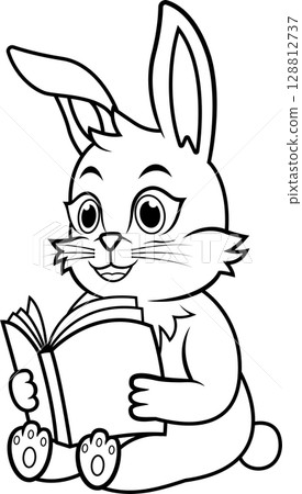 cartoon rabbit reading a book line art 128812737