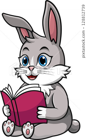 cartoon rabbit reading a book cartoon rabbit reading a book 128812739