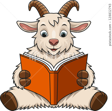 Cartoon sheep reading a book 128812743