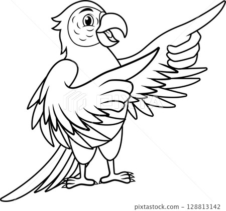 Cartoon macaw bird pointing line art Cartoon macaw bird pointing line art 128813142