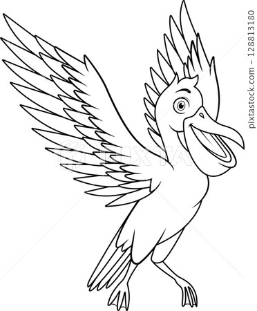 Cartoon happy pelican bird flying line art 128813180