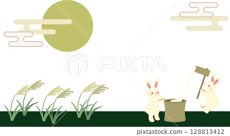 Rabbit and moon viewing background illustration material 128813412