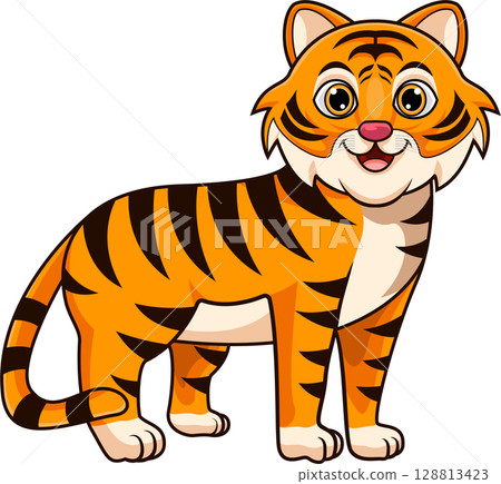 Cute cartoon tiger on white background Cute cartoon tiger on white background 128813423