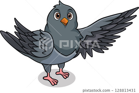 Cute pigeon cartoon waving wings 128813431