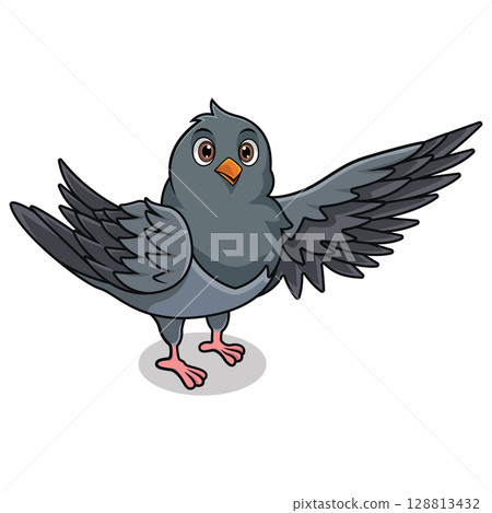 Cute pigeon cartoon waving wings Cute pigeon cartoon waving wings 128813432