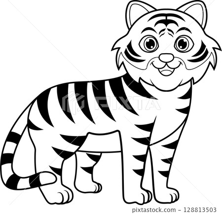 Cute cartoon tiger line art Cute cartoon tiger line art 128813503