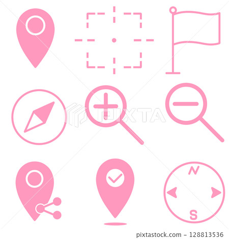 Location and map icon set, simple, pink Location and map icon set, simple, pink 128813536